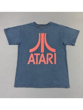 Rare Vintage Y2K Atari Video Game Concsole Promo Shirt Blue Small Sun Fade Logo